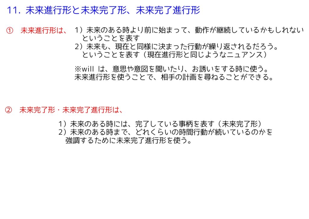 未来進行形、未来完了形、未来完了進行形についてのまとめ画像